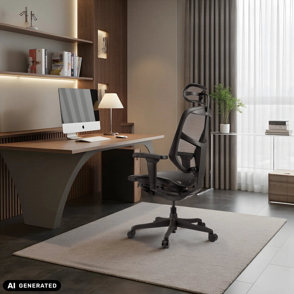 Siège de bureau de qualité professionnelle ENJOY ULTRA GEN2 noir avec dossier en maille et appui-tête de hjh OFFICE (image générée par IA)