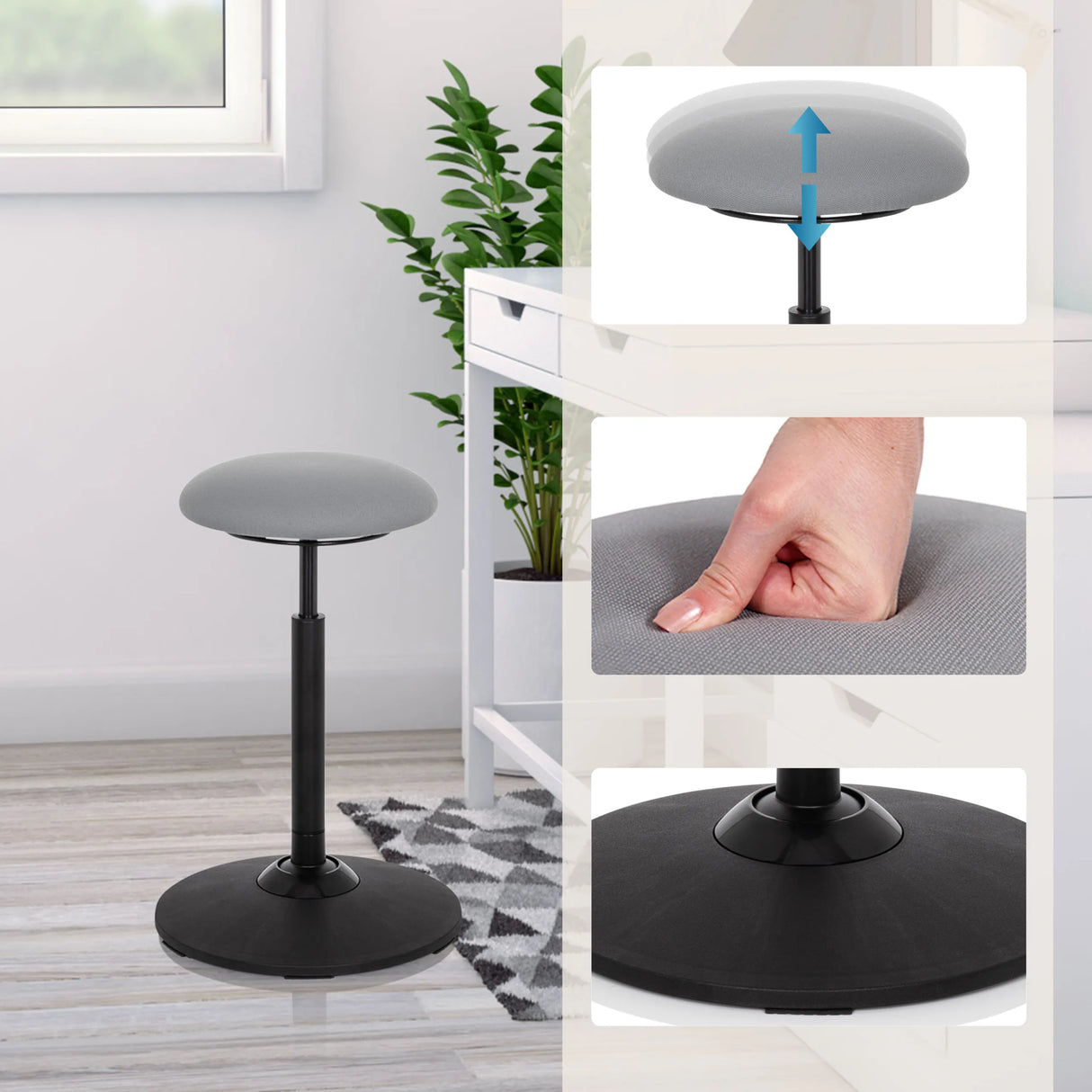 Assise réglable en hauteur du siège assis-debout BALANCE SIT en gris avec pied noir de hjh OFFICE