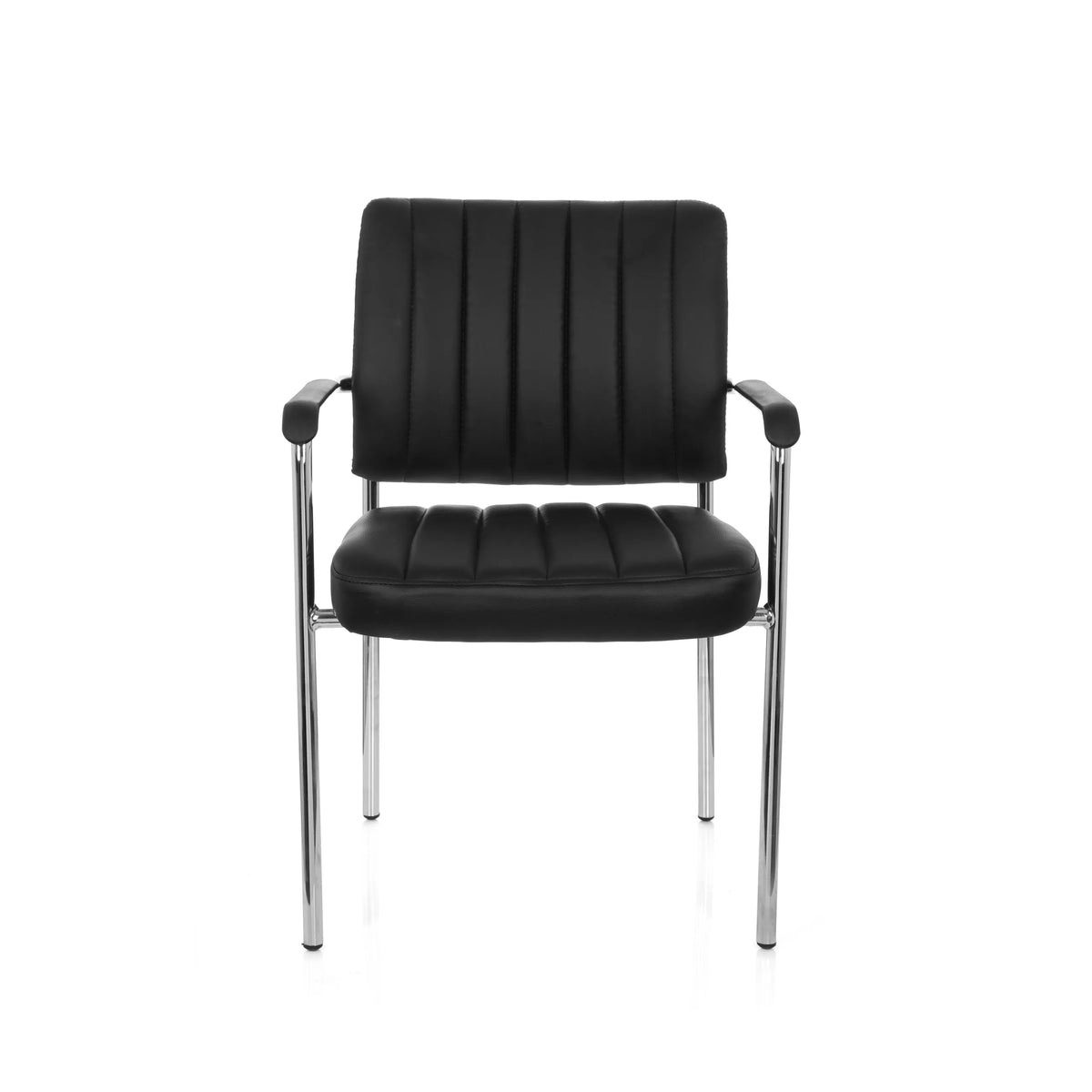 Chaise à quatre pieds SOMOS V noire avec revêtement en similicuir, rembourrage matelassé et accoudoirs de hjh OFFICE – vue à 360° (vue de face 0°)