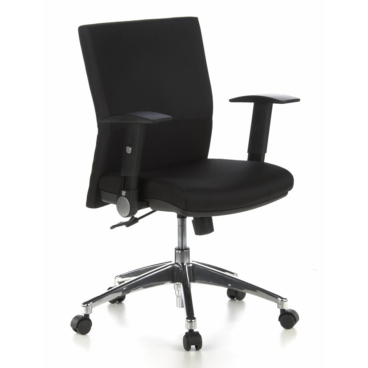 Siège de bureau de qualité professionnelle LAGUNA PRO noir avec accoudoirs et piétement à cinq roulettes de hjh OFFICE – vue à 360° (vue de trois quarts avant 40°)