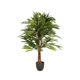 Plante artificielle verte MANGO avec tronc tressé dans un pot noir de hjh OFFICE – vue à 360° (vue de face 0°)