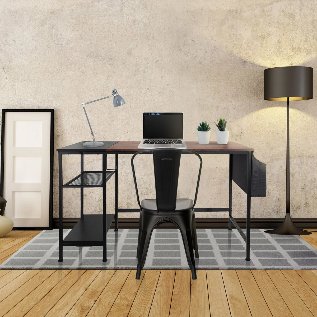 Bureau WORKSPACE H I en noir et marron avec étagère et rangement intégrés de hjh OFFICE