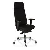Siège de bureau de qualité professionnelle MOVE-TEC PRO 3D noir avec appui-tête et base à cinq roulettes de hjh OFFICE – vue à 360° (vue de trois quarts avant 40°)