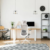 Siège de bureau de qualité professionnelle MIKEO G gris avec dossier en maille et accoudoirs blancs de hjh OFFICE