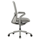 Siège de bureau haut de gamme VERVIO gris en vue latérale avec base à roulettes et accoudoirs de hjh OFFICE