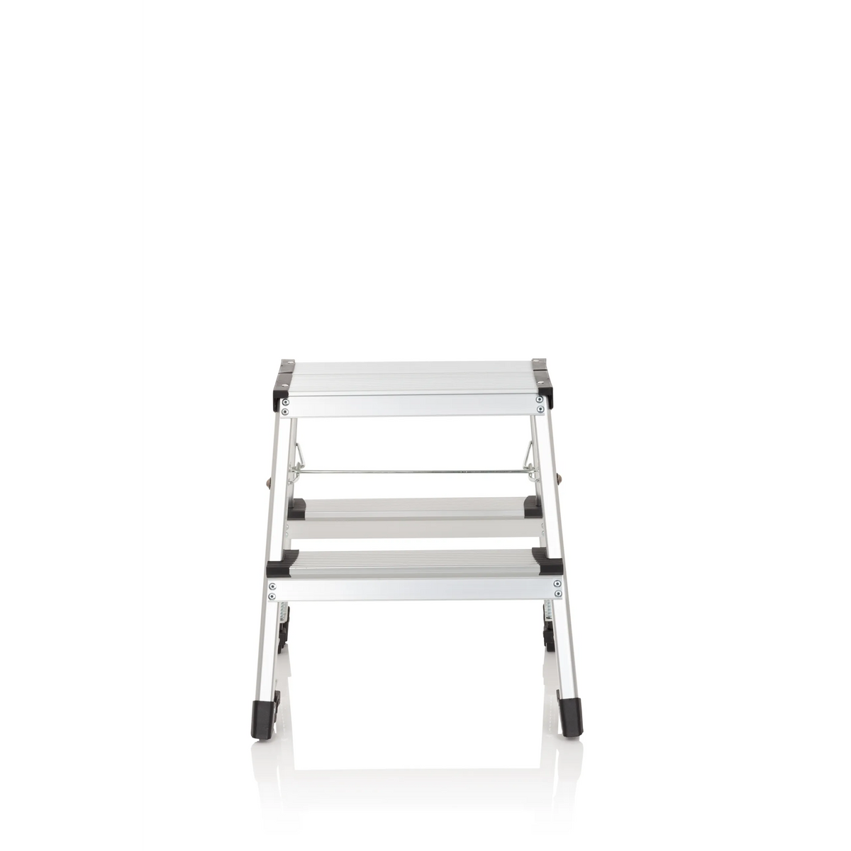 Échelle pliante SOLID VI en aluminium argenté à deux marches de hjh OFFICE – vue à 360° (vue de face 0°)