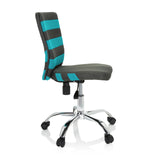 Chaise pivotante pour enfants KIDDY COMFORT I grise avec des rayures turquoise dans le dossier en maille et un piètement à cinq roulettes de hjh OFFICE – vue à 360° (vue de profil 80°)