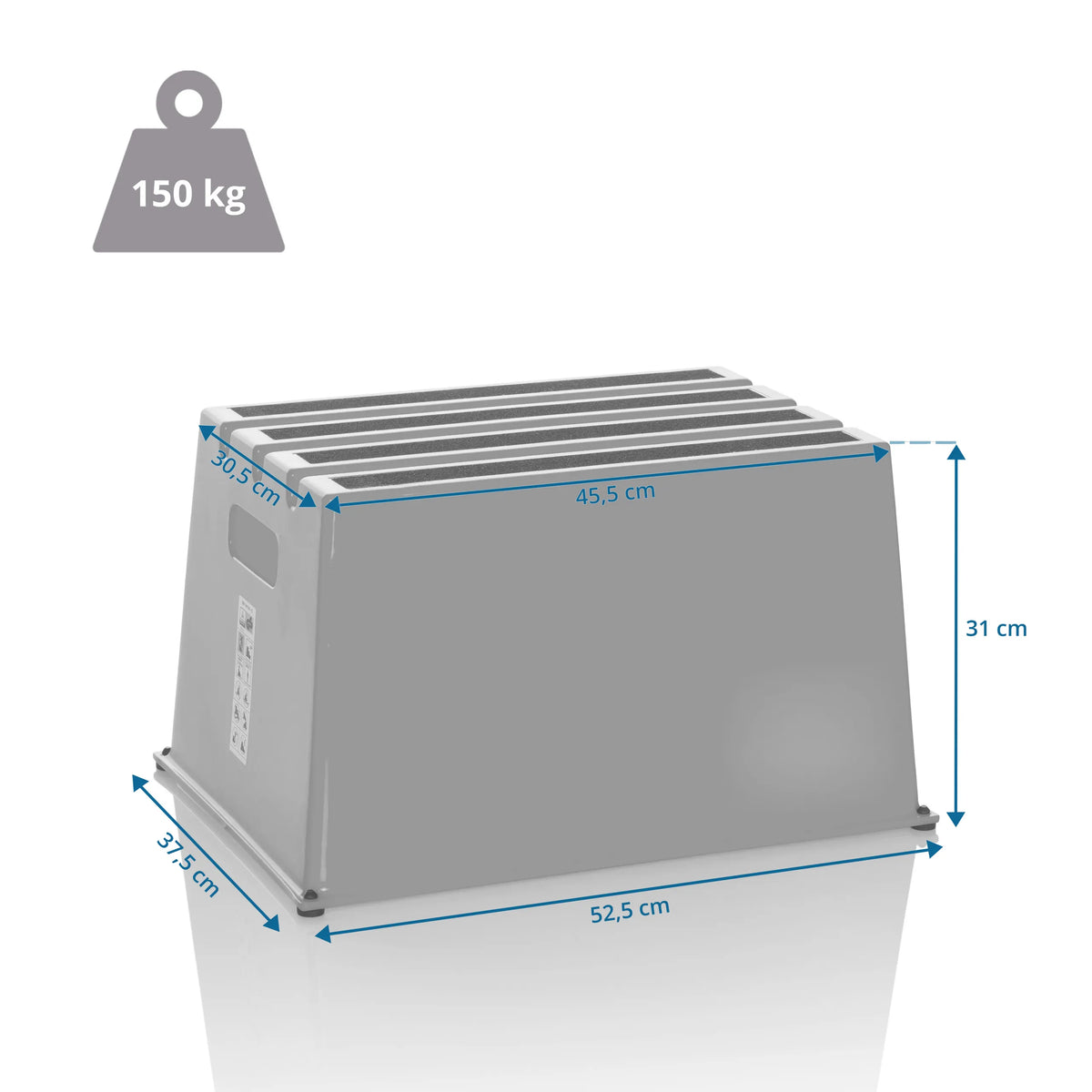 Dessin dimensionnel du Tabouret marchepied TIO-E1 avec 52,5 × 37,5 cm et une capacité de charge de 150 kg de hjh OFFICE