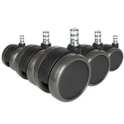 Cinq roulettes noires 5x ROLO No-Noise 11mm/65mm pour sols durs avec goupilles argentées de hjh OFFICE