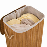 Panier à linge Falster 72 ouvert en bambou marron avec doublure en tissu clair et poignées en corde de hjh LIVING