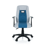 Chaise pivotante pour des enfants KIDDY EXTRA gris-bleu avec accoudoirs et base à cinq roulettes de hjh OFFICE – vue à 360° (vue de face 0°)