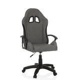 Fauteuil Gamer GAMEBREAKER W01 gris avec deux découpes pour l'appui-tête et piètement à cinq roulettes de MyBuero – vue à 360° (vue de face 15°)