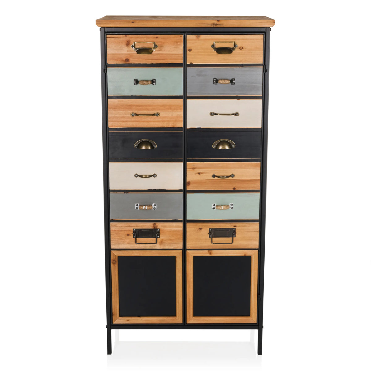 Commode CONTINENTO HIGH en bois et métal avec des tiroirs multicolores et deux compartiments de hjh LIVING