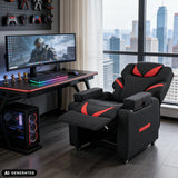 Fauteuil de salon Game Sport RX en noir et rouge avec repose-pieds déployé de hjh OFFICE (image générée par IA)