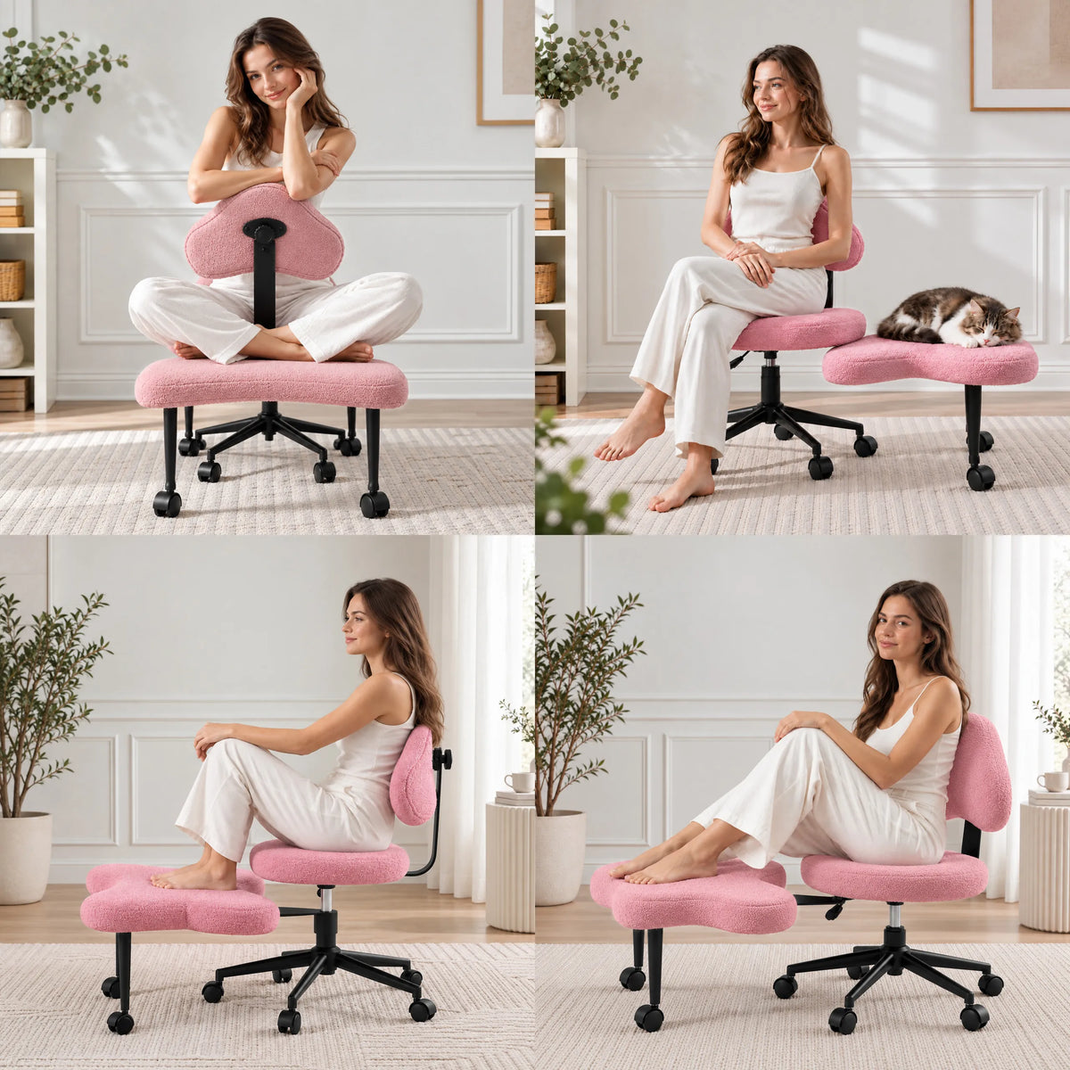 Chaise de méditation Asanasit rose avec dossier et repose-pieds dans quatre positions d'assise différentes de hjh LIVING