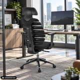 Siège de bureau de qualité professionnelle ERGO LINE II PRO noir avec dossier en maille et appui-tête de hjh OFFICE (image générée par IA)