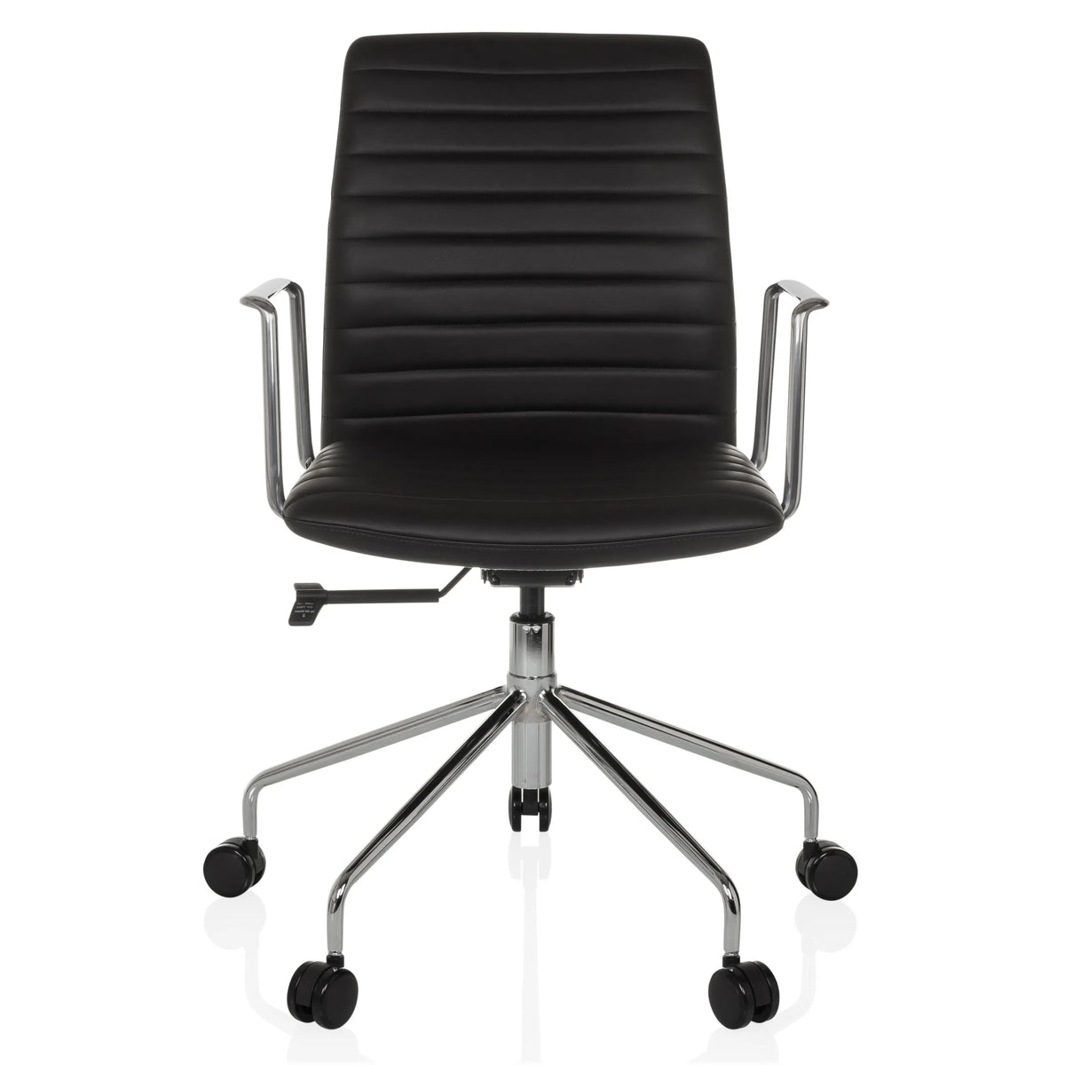 Siège de direction de luxe VEMONA 30 noir avec surpiqûres croisées, accoudoirs et base à cinq roulettes de hjh OFFICE – vue à 360° (vue de face 0°)