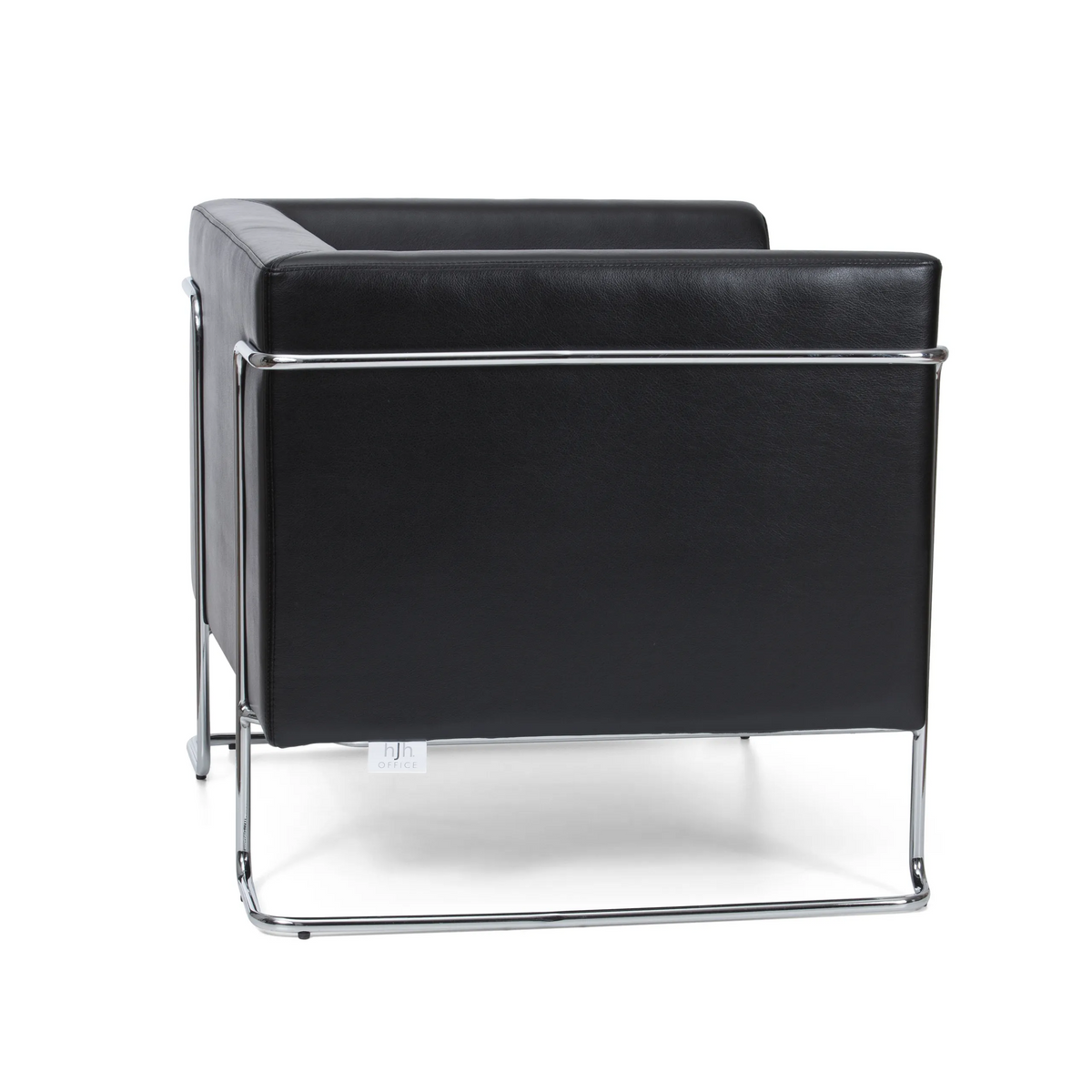Fauteuil rembourré noir CURACAO avec structure tubulaire chromée de hjh OFFICE – vue à 360° (vue de profil 100°)