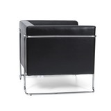 Fauteuil rembourré noir CURACAO avec structure tubulaire chromée de hjh OFFICE – vue à 360° (vue de profil 100°)