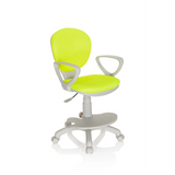 Chaise pivotante pour des enfants KID COLOUR G1 verte avec accoudoirs gris et piètement à cinq roulettes de hjh OFFICE – vue à 360° (vue de trois quarts avant 40°)