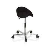 Tabouret de selle MOVE-TEC 3D PRO I noir avec un piétement à cinq roulettes de hjh OFFICE – vue à 360° (vue de trois quarts avant 40°)