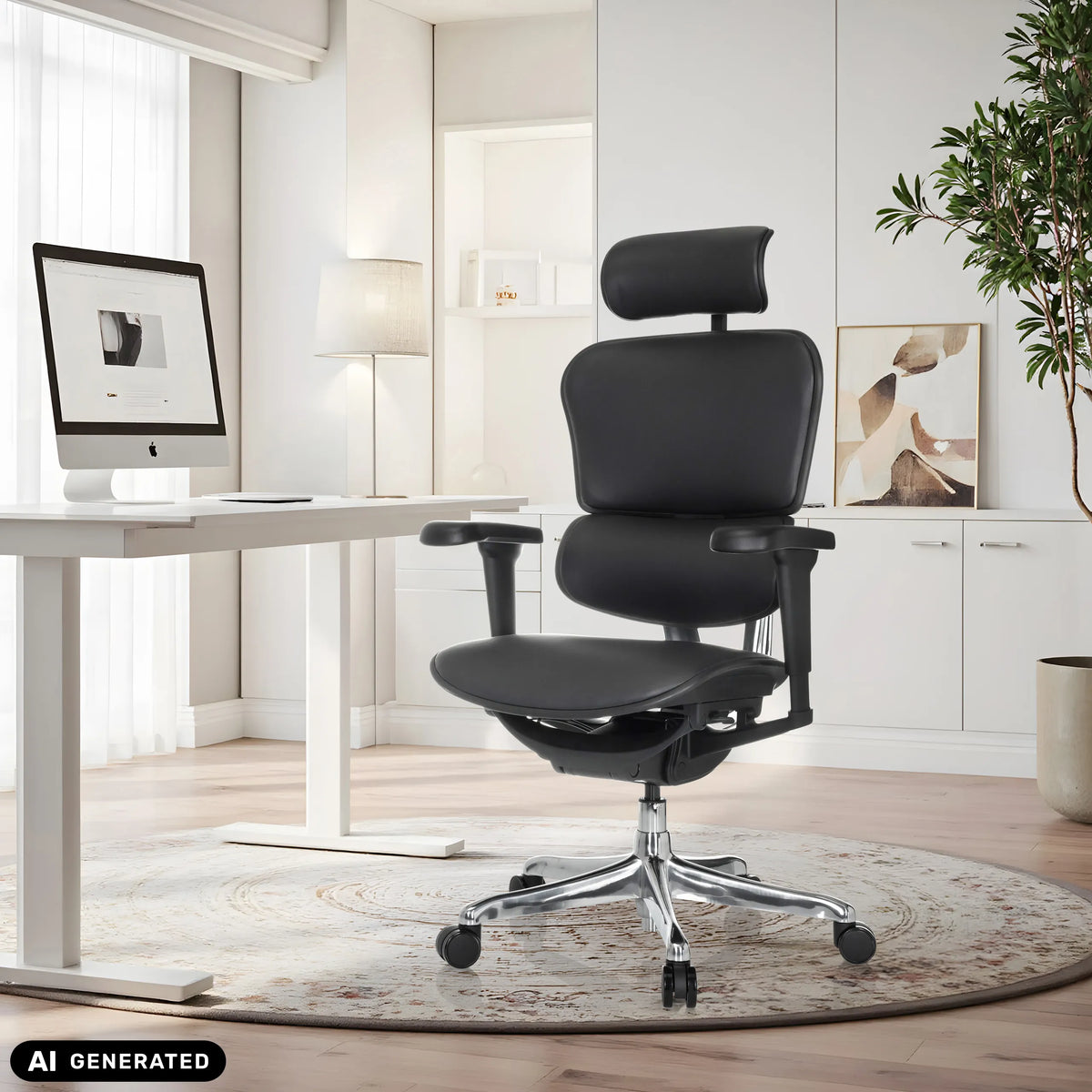 Siège de direction de luxe ERGOHUMAN ULTRA L GEN2 noir en cuir pour le bureau à domicile de hjh OFFICE (image générée par IA)