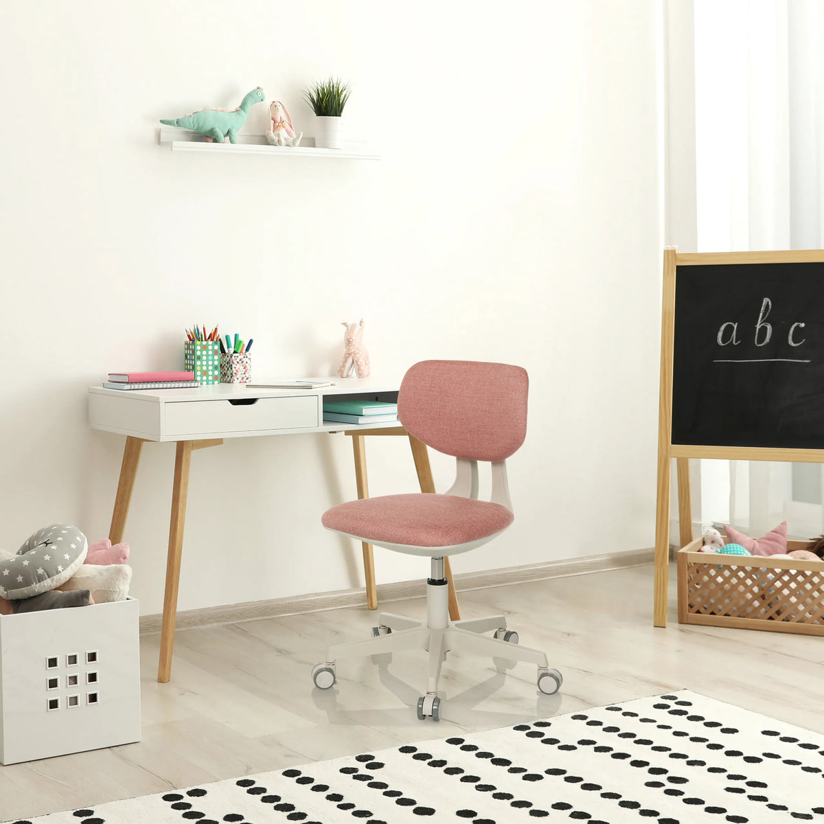 Chaise pivotante pour des enfants KIDDY CLASSIC rose avec roulettes et pied en étoile blanc de hjh OFFICE