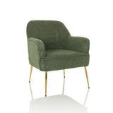 Fauteuil de salon vert THASSOS avec accoudoirs et pieds en métal doré de hjh LIVING – vue à 360° (vue de trois quarts avant 30°)