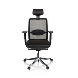 Siège de direction de luxe SENATOR PRO noir avec dossier en maille, appui-tête et base à cinq roulettes de hjh OFFICE – vue à 360° (vue de face 0°)
