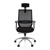 Siège de bureau de qualité professionnelle PROFONDO PRO noir, dossier maille, appui-tête et base à roulettes de hjh OFFICE – vue à 360° (vue de face 0°)