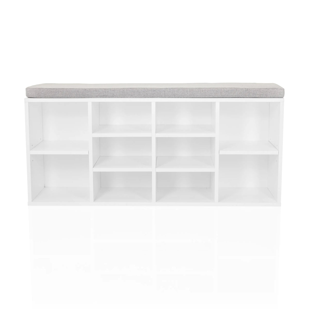 Armoire à chaussures ESTHA 10 blanche avec coussin d'assise gris et niches ouvertes de hjh LIVING