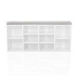 Armoire à chaussures ESTHA 10 blanche avec coussin d'assise gris et niches ouvertes de hjh LIVING