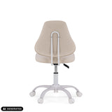 Vue arrière de la chaise pivotante pour des enfants Lumikid en beige avec piètement et roulettes blancs de hjh OFFICE (image générée par IA)
