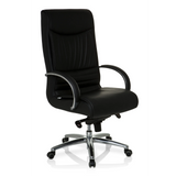 Siège pivotant XXL F 400 noir en cuir avec pied en étoile et cinq roulettes de hjh OFFICE – vue à 360° (vue de trois quarts avant 40°)