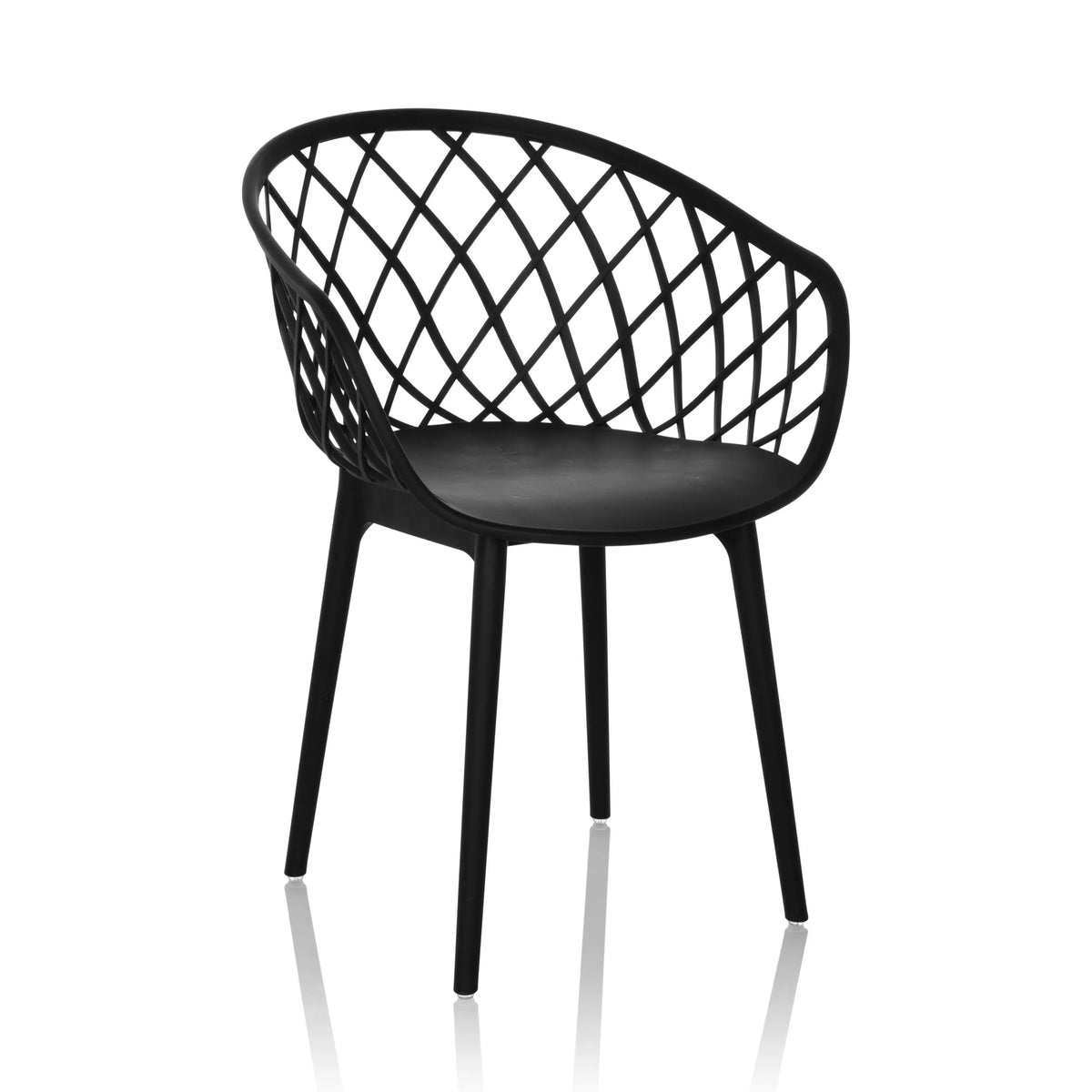 Chaise à coque BEGIO B noire avec dossier en grille et quatre pieds de hjh OFFICE – vue à 360° (vue de trois quarts avant 30°)
