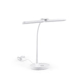 Lampe de bureau Lumanova D6 blanche avec pied rond, col flexible et tête plate de hjh OFFICE – vue à 360° (vue de face 0°)