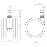 Dessin technique des Roulettes 5x ROLO LUX 11mm/65mm avec un diamètre de 65 mm de hjh OFFICE