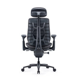 Vue arrière du siège de bureau LiberNovo Maxis Elektric en graphite avec appui-tête et cinq roulettes de Libernovo