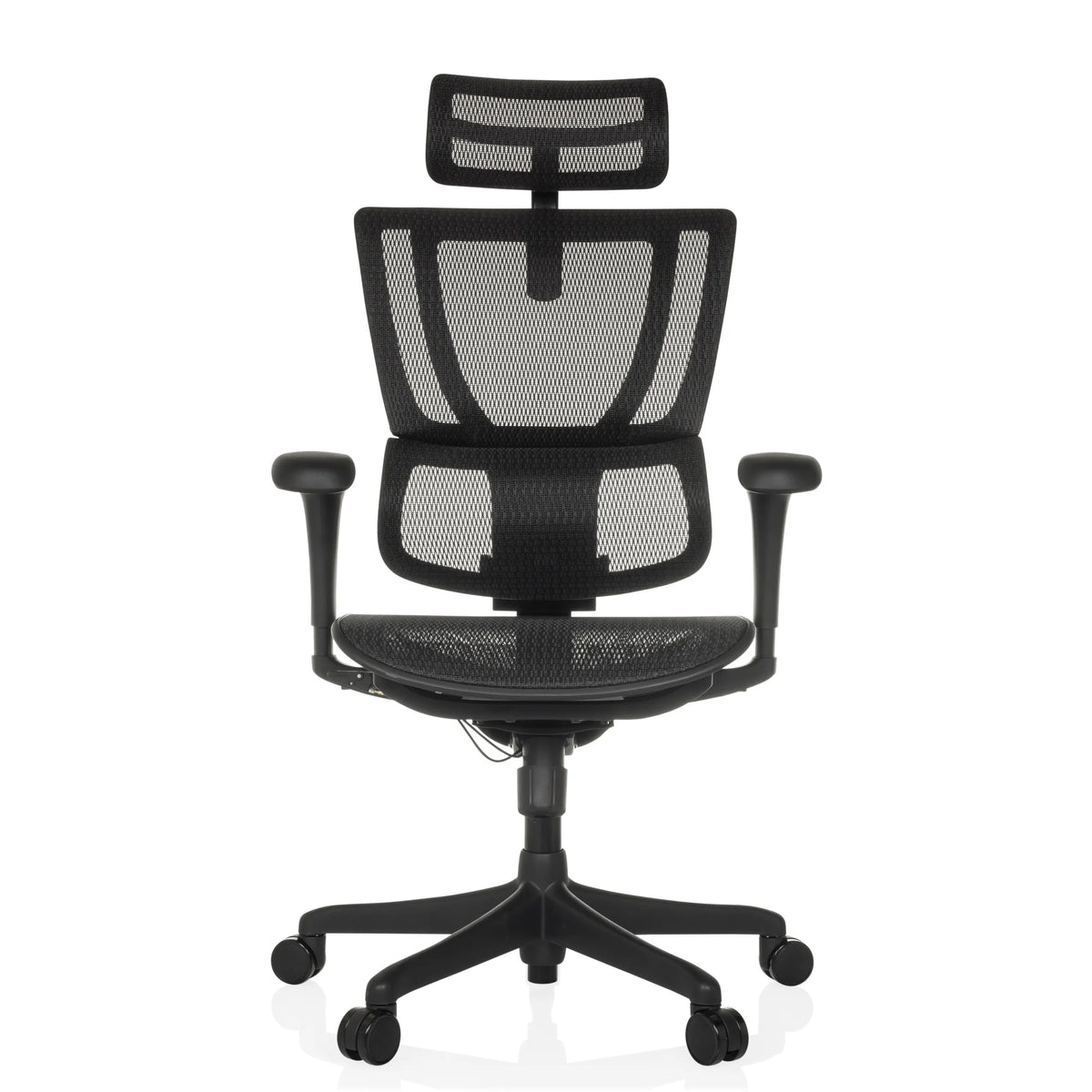 Siège de direction de luxe ERGOHUMAN SLIM ECO M GEN2 noir avec dossier en maille et base à cinq roulettes de hjh OFFICE – vue à 360° (vue de face 0°)