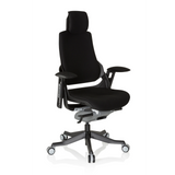 Siège de bureau de qualité professionnelle SPEKTRE BLACK noir avec appui-tête, accoudoirs et base à roulettes de hjh OFFICE – vue à 360° (vue de trois quarts avant 40°)