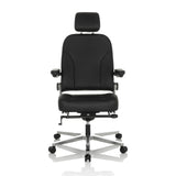 Siège pivotant XXL 24 HOURS F noir en cuir avec appuie-tête et pied à cinq roulettes de hjh OFFICE – vue à 360° (vue de face 0°)