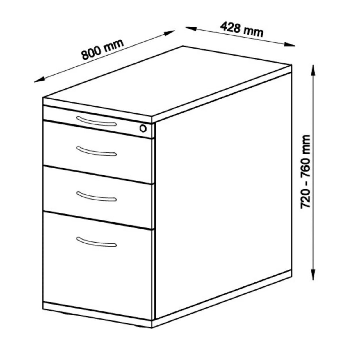 Dessin technique du Caisson stationnaire SIGNA SC40 de 800 × 428 mm de hjh OFFICE PRO