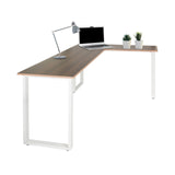 Bureau d'angle WORKSPACE BASIC I aspect noyer avec piètement blanc de hjh OFFICE
