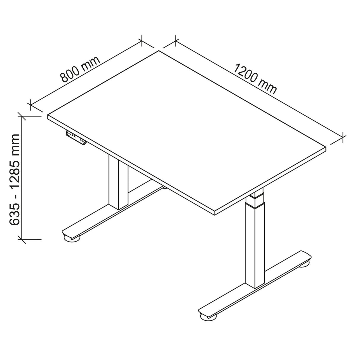 Dessin technique du bureau XDSM 12 G de 1200 x 800 mm de hjh OFFICE PRO