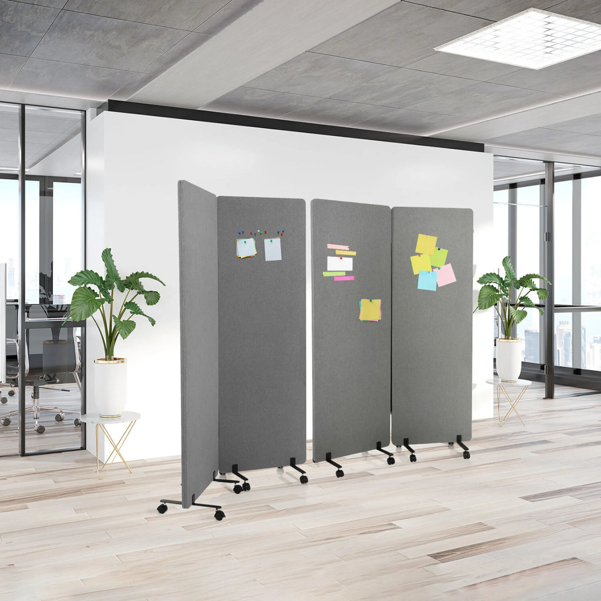 Cloisons de séparation FLEXMIUT gris foncé en ensemble mobile de deux pièces sur roulettes de hjh OFFICE
