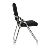 Chaise pliante ESTO noire avec revêtement en tissu et cadre chromé de hjh OFFICE – vue à 360° (vue de profil 100°)