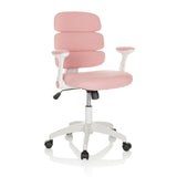 Chaise pivotante pour des enfants KID ERGOLINO W rose avec dossier segmenté et piètement blanc à cinq roulettes de hjh OFFICE – vue à 360° (vue de trois quarts avant 30°)