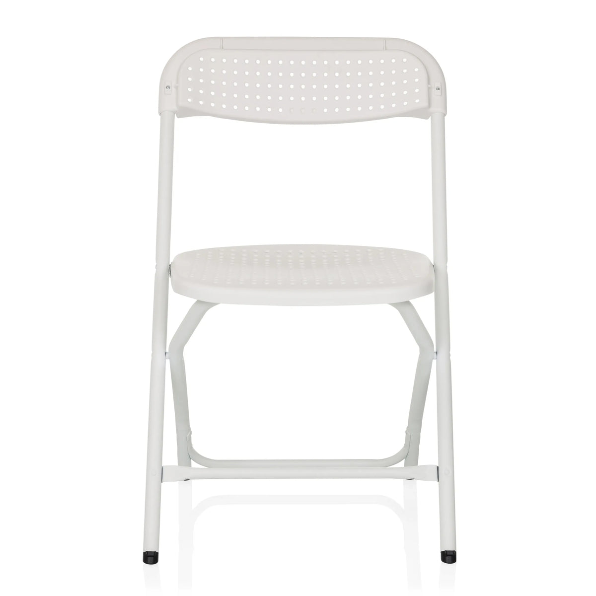 Chaise d'extérieur blanche TUDELA XXL PRO W avec assise et dossier perforés de hjh OFFICE – vue à 360° (vue de face 0°)