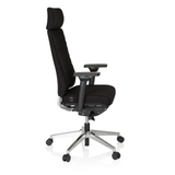 Siège de bureau de qualité professionnelle MOVE-TEC PRO 3D noir avec appui-tête et base à cinq roulettes de hjh OFFICE – vue à 360° (vue de profil 80°)