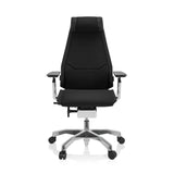 Siège de bureau haut de gamme GENIDIA PRO noir avec revêtement en tissu et piètement à cinq roulettes de hjh OFFICE – vue à 360° (vue de face 0°)